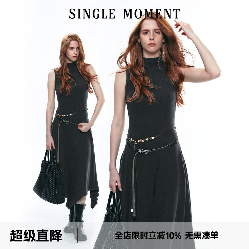 SINGLE MOMENT 25AW美利诺慕斯羊绒半高领针织无袖修身背心连衣裙