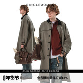 SINGLE MOMENT 格子拼接翻领双色高级质感双色巴恩风衣外套男女