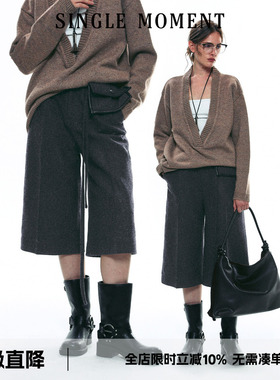 SINGLE MOMENT 25AW法式简约气质薄呢西装式直筒七分裤休闲裤女