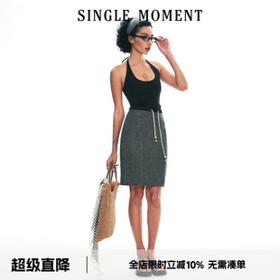 25SS夏季 亚麻条纹抽绳半身裙女高腰显瘦A字裙短裙 MOMENT SINGLE