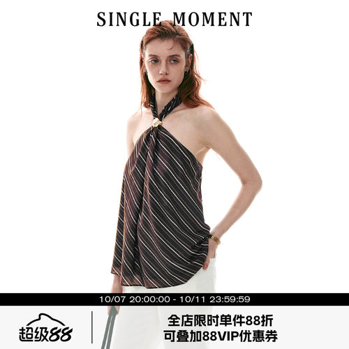 SINGLE MOMENT 26SS法式夏季宽松休闲挂脖金色扣上衣吊带背心女
