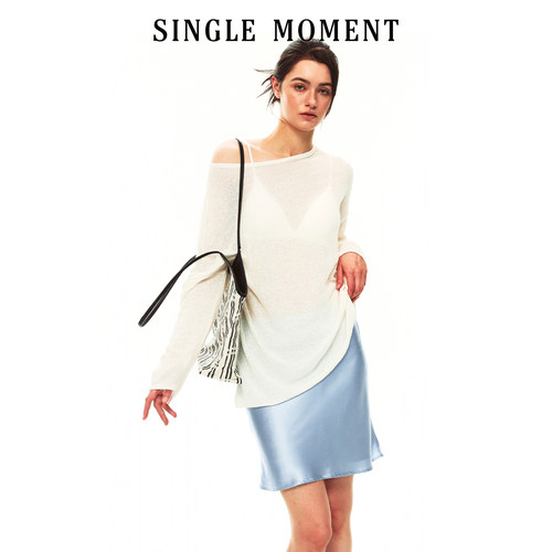 SINGLE MOMENT 26SS夏季法式针织肌理感圈圈纱斜肩针织罩衫上衣女