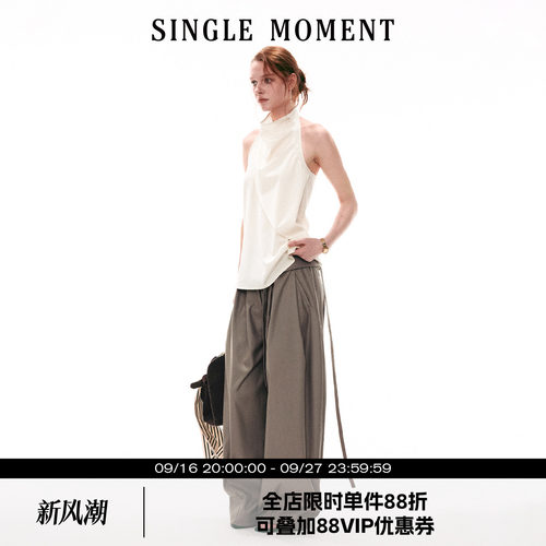 SINGLE MOMENT 26SS法式夏季休闲宽松荡领挂脖无袖上衣背心女