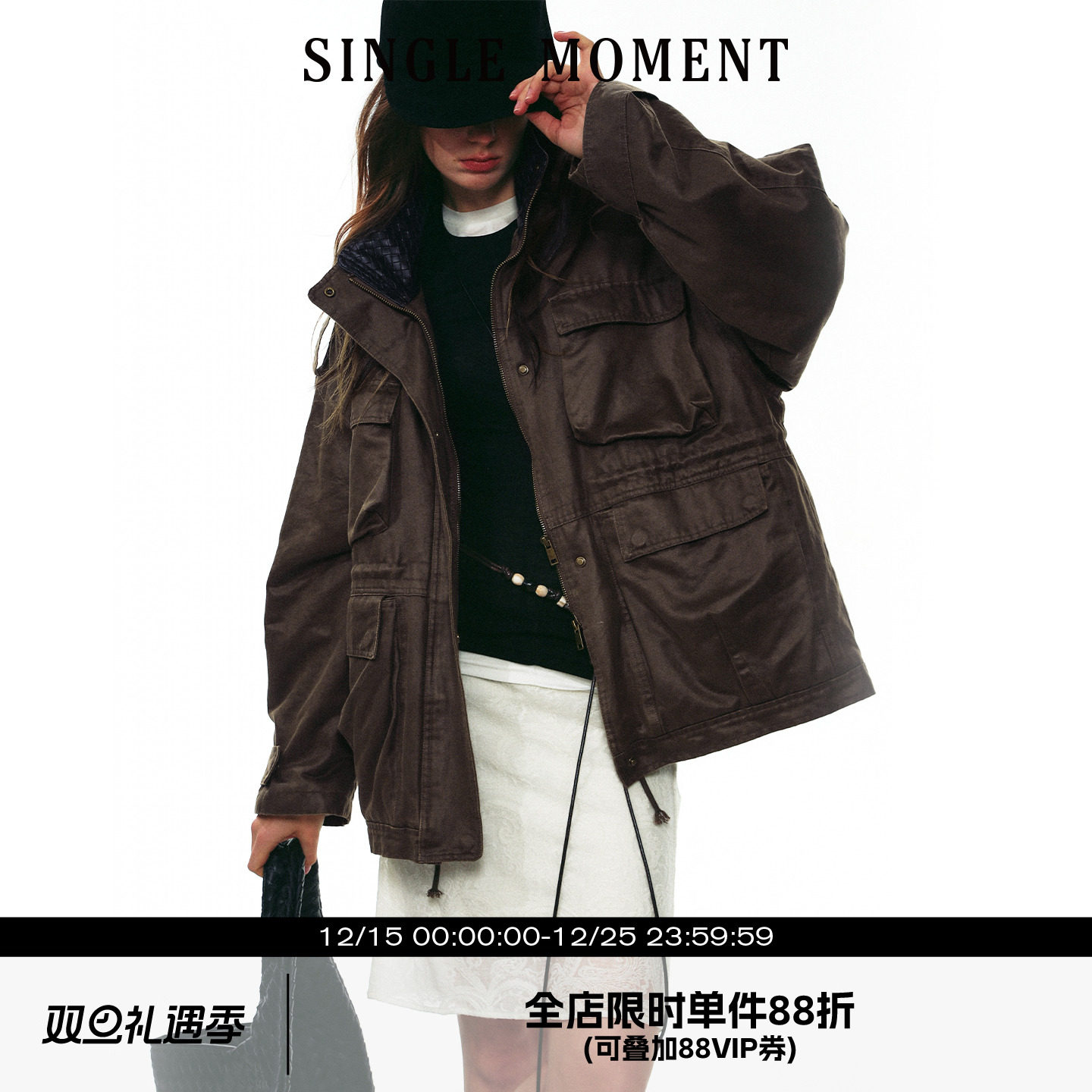 SINGLE MOMENT 25AW法式复古百搭巴恩风中长款工装夹克外套上衣女