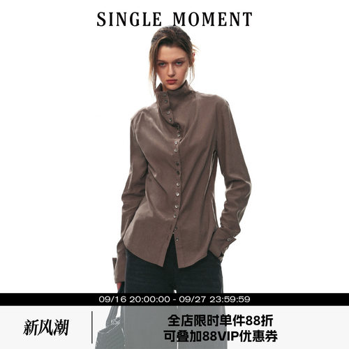 SINGLE MOMENT 26AW法式复古经典小高领密扣休闲宽松长袖衬衫女