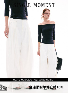 SINGLE MOMENT 26SS法式复古剑褶休闲西裤阔腿裤宽松直筒长裤女春