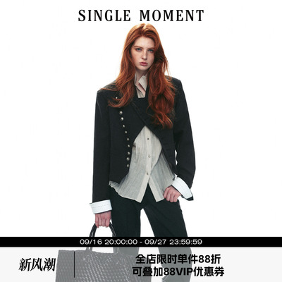 SINGLE MOMENT 26AW法式复古通勤斜门襟廓形西装外套长袖上衣女秋