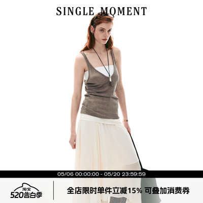 SINGLE MOMENT 26SS夏季宽松休闲透气真两件撞色吊带背心上衣女