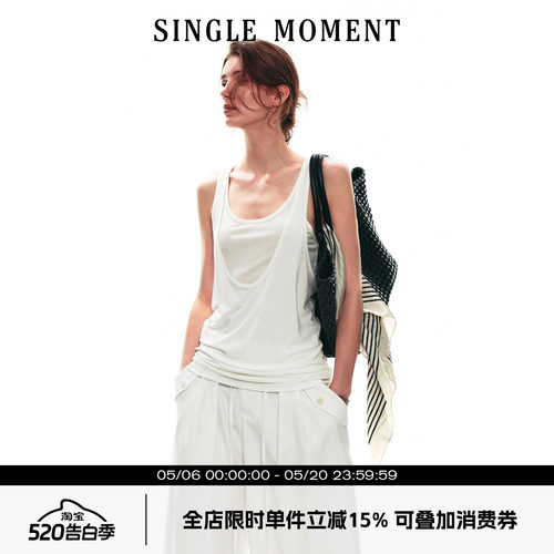 SINGLE MOMENT 26SS夏季法式假两件松弛感度假无袖背心上衣女