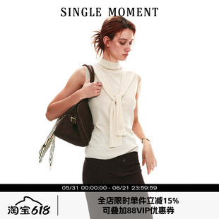 SINGLE MOMENT 26SS法式夏季系带可调节针织无袖高领背心上衣女