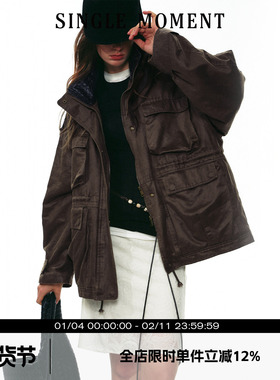 SINGLE MOMENT 25AW法式复古百搭巴恩风中长款工装夹克外套上衣女