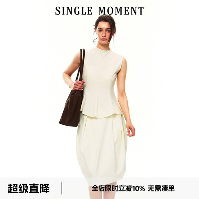 SINGLE MOMENT 26SS夏季法式半高领紧身收腰荷叶边无袖背心上衣女