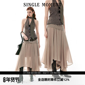 26SS法式 SINGLE MOMENT 百搭休闲流动不规则假两件丝质不对称半裙