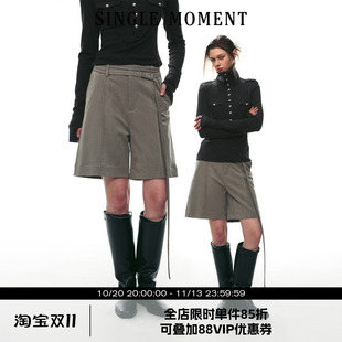 SINGLE MOMENT 26AW法式休闲双腰带磨毛呢料西装中裤休闲裤短裤女