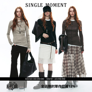 T恤打底衫 SINGLE 莱赛尔羊毛混纺叠穿长袖 25AW法式 上衣女 MOMENT