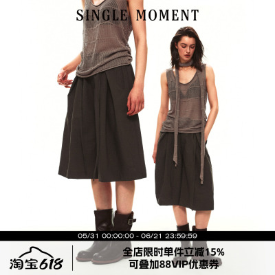 SINGLE MOMENT 26SS夏季法式空气感抽皱腰头休闲七分裤宽松短裤女
