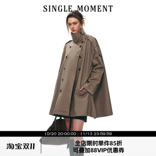 SINGLE MOMENT 26AW法式摩登都市双排扣经典中长款风衣外套上衣女