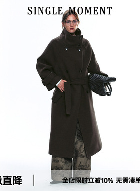 SINGLE MOMENT 25AW法式秋冬通勤毛呢羊毛立领宽阔大衣长外套女