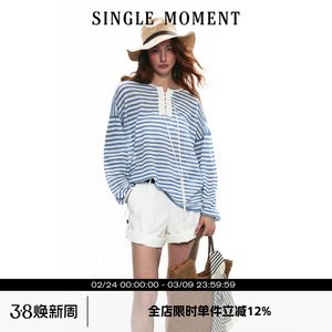 SINGLE MOMENT 2025SS夏季度假法式条纹针织防晒透气长袖T恤上衣