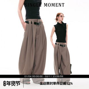 SINGLE MOMENT 26SS法式叠褶连腰宽松休闲百搭显瘦长裤阔腿裤女