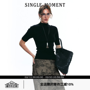 SINGLE MOMENT 25AW法式百搭高智感半高领七分袖针织修身上衣女秋