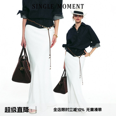SINGLE MOMENT25AW 秋季新款法式名媛气质缎面醋酸鱼尾长裙修身女