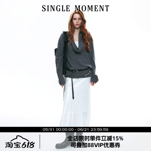 SINGLE MOMENT 25AW法式复古宽松荡领慵懒感毛衣毛套头针织衫女秋