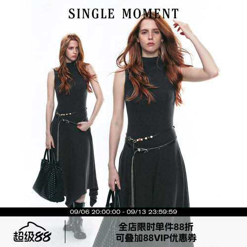 SINGLE MOMENT 25AW美利诺慕斯羊绒半高领针织无袖修身背心连衣裙