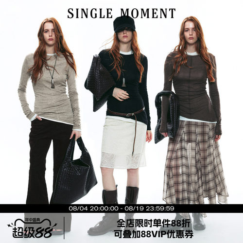SINGLE MOMENT 25AW法式莱赛尔羊毛混纺叠穿长袖T恤打底衫上衣女