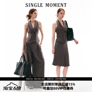SINGLE MOMENT 26SS法式复古青果领双排扣修身西装马甲西裤套装女