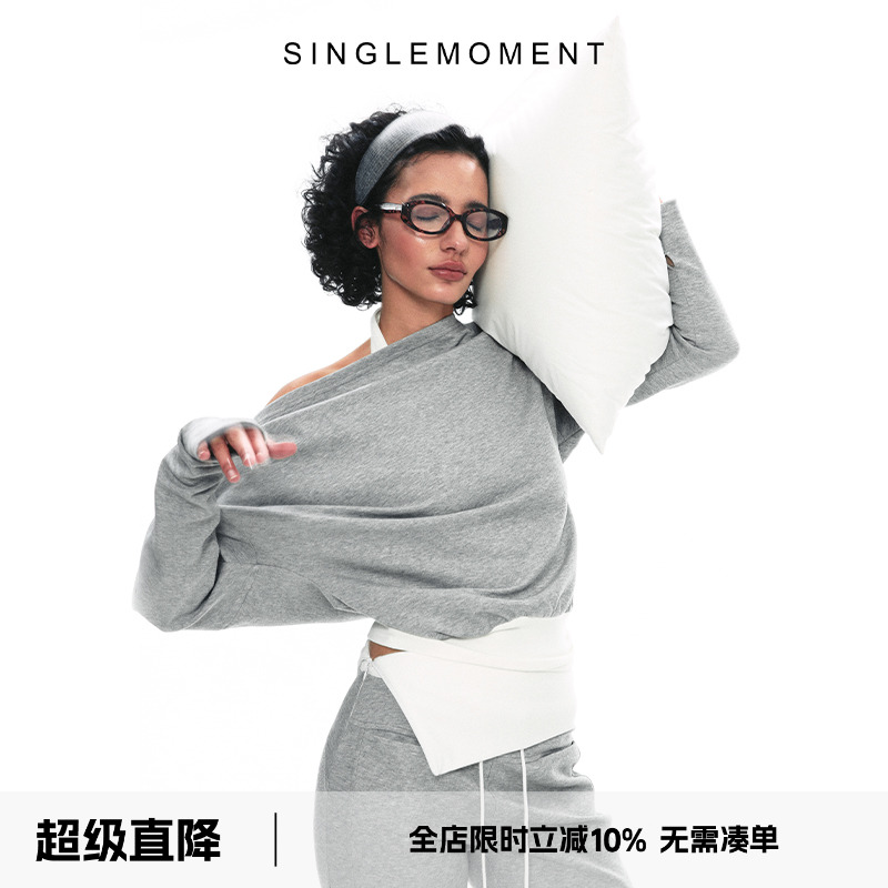 SINGLEMOMENT斜肩卫衣