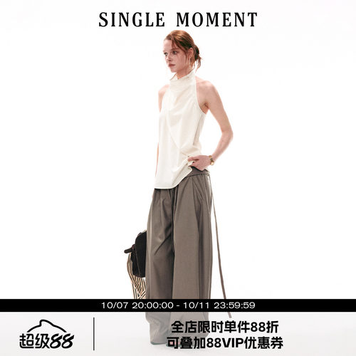 SINGLE MOMENT 26SS法式夏季休闲宽松荡领挂脖无袖上衣背心女
