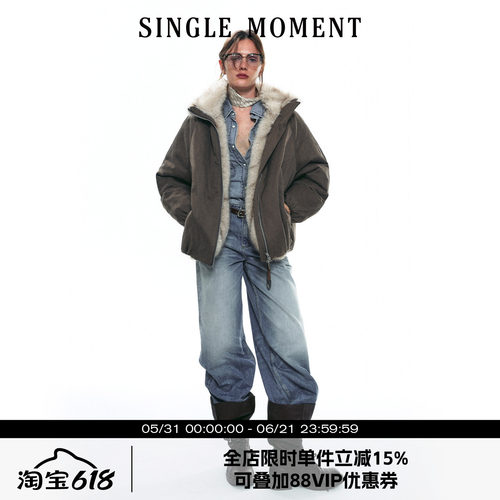 SINGLE MOMENT 25AW法式秋冬复古巴恩风座山雕仿狐狸毛夹克外套女