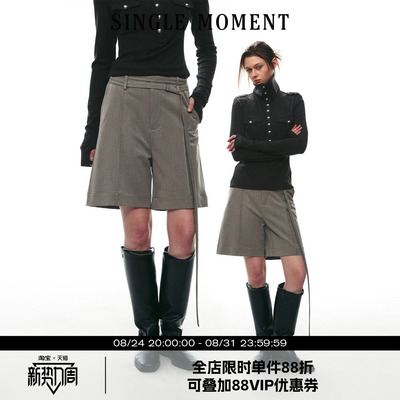 SINGLE MOMENT 26AW法式休闲双腰带磨毛呢料西装中裤休闲裤短裤女