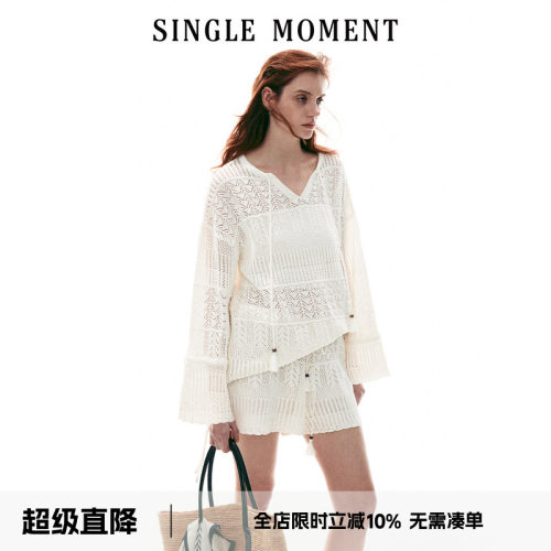 SINGLE MOMENT 26SS法式海边度假风钩针休闲长袖套头罩衫套装女