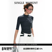 MOMENT 25SS天丝针织半高领运动休闲显瘦修身 打底衫 SINGLE 短袖 女