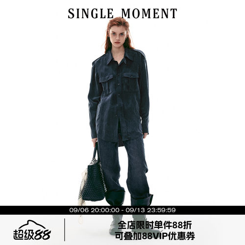 SINGLE MOMENT 26SS法式休闲铜氨丝极简工装口袋长袖衬衫上衣女