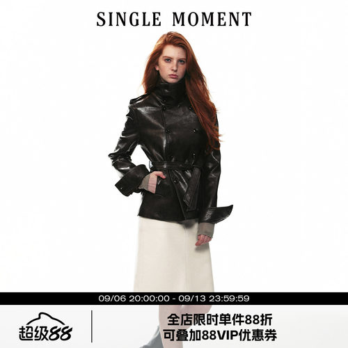 SINGLE MOMENT 26AW法式复古休闲摩登都市经典立领双排扣外套上衣