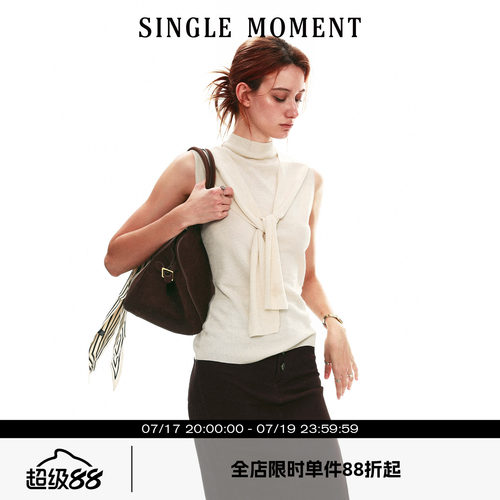 SINGLE MOMENT 26SS法式夏季系带可调节针织无袖高领背心上衣女