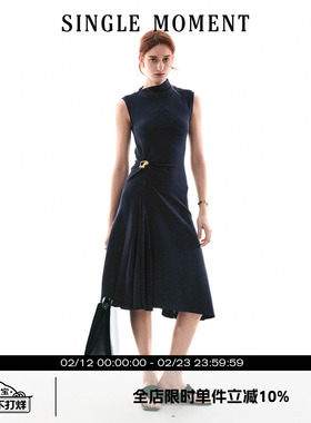 SINGLE MOMENT 26SS法式通勤气质百搭休闲扭结无袖简约连衣裙女