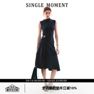 SINGLE MOMENT 26SS法式通勤气质百搭休闲扭结无袖简约连衣裙女
