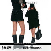 SINGLE 女 秋冬羊毛休闲直筒宽松圈圈毛拼皮短裤 MOMENT 25AW法式