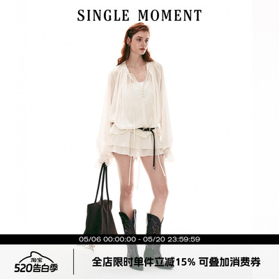 SINGLE MOMENT 26SS法式通勤宽松休闲圆领密扣罩衫上衣裙裤套装