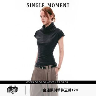 MOMENT 修身 26SS法式 休闲翻领小飞袖 针织T恤上衣女 夏季 SINGLE