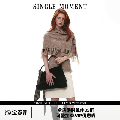 SINGLE MOMENT 26AW法式复古斗篷披肩式羊毛混纺手工流苏毛衣上衣