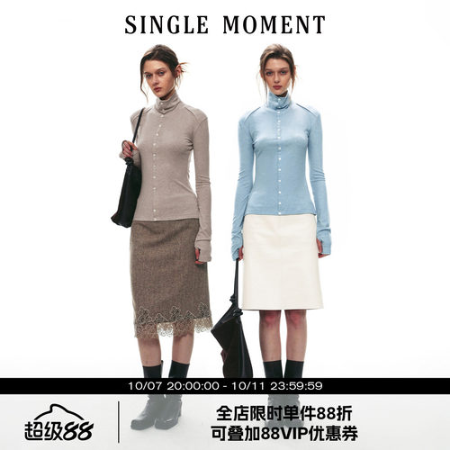SINGLE MOMENT 26AW法式经典密扣高领针织长袖T恤上衣开衫针织衫
