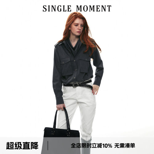 SINGLE MOMENT 26AW法式复古可脱卸荡领工装长袖休闲宽松衬衫女