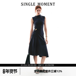 SINGLE MOMENT 26SS法式通勤气质百搭休闲扭结无袖简约连衣裙女