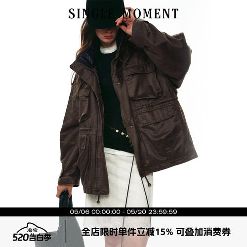 SINGLE MOMENT 25AW法式复古百搭巴恩风中长款工装夹克外套上衣女
