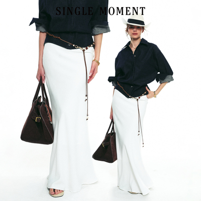 SINGLE MOMENT25AW 秋季新款法式名媛气质缎面醋酸鱼尾长裙修身女